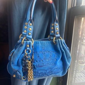 Blue Velour Juicy Couture Satchel Purse / Bag